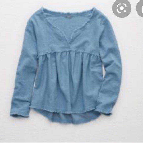 Baby blue blouse with frayed hems - Picture 2 of 5